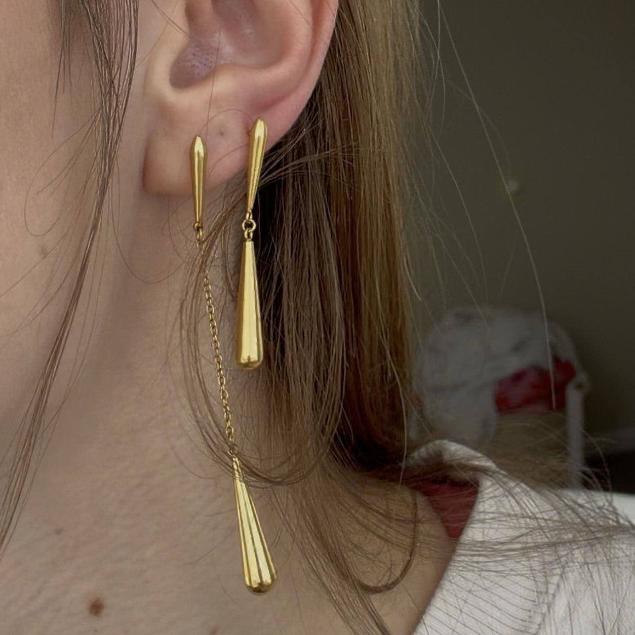 Waterproof Gold Teardrop Dangle Earrings, 18k gold-plated stainless steel