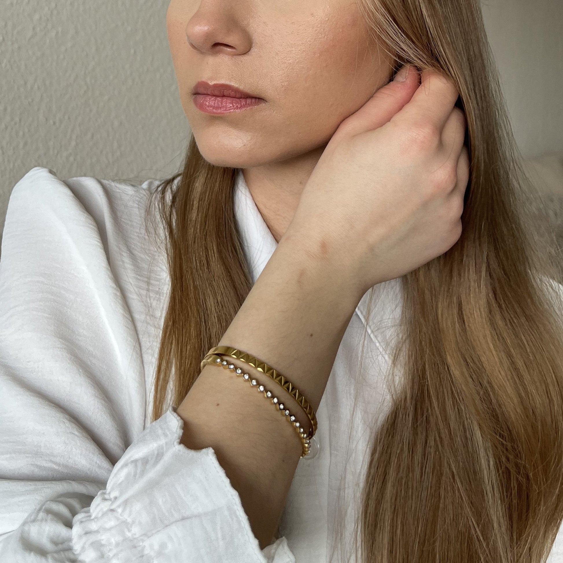 Pyramid Bangle, waterproof 18k gold-plated stainless steel