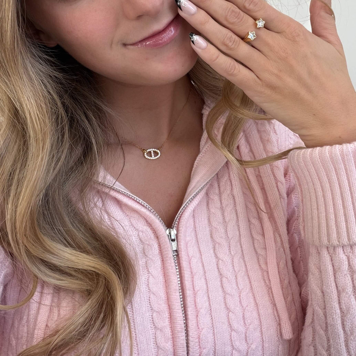 Crystal Double Star Ring, waterproof 18k gold-plated stainless steel