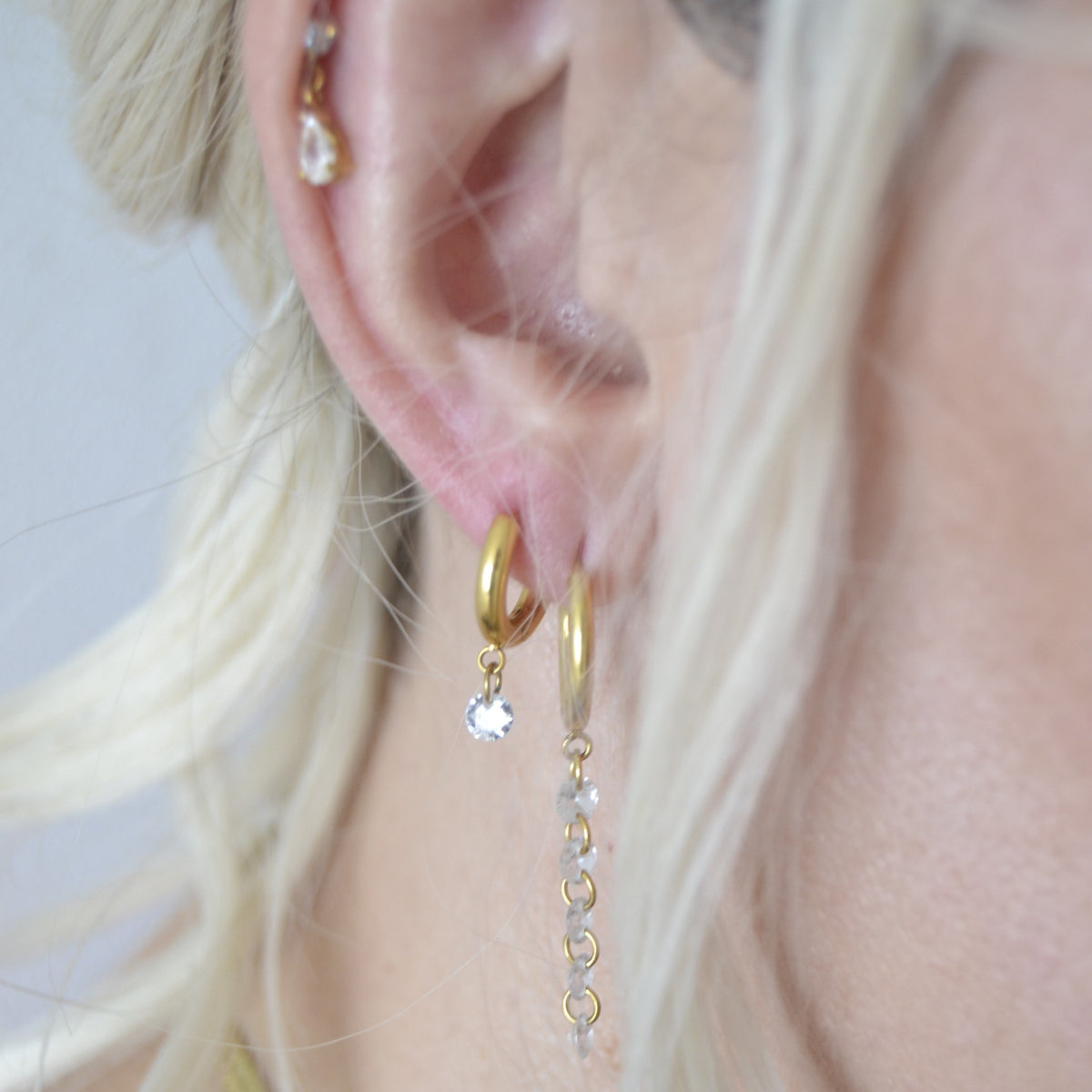 Afton Teardrop CZ Earrings, waterproof 18k gold-plated stainless steel