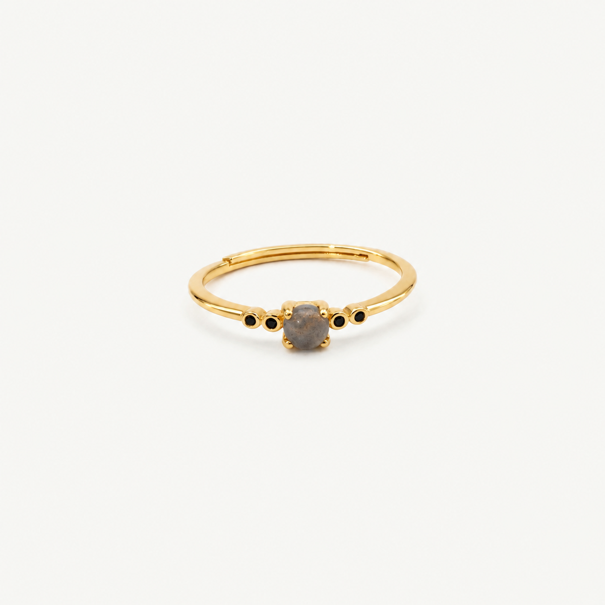 Labradorite & Black CZ Adjustable Ring