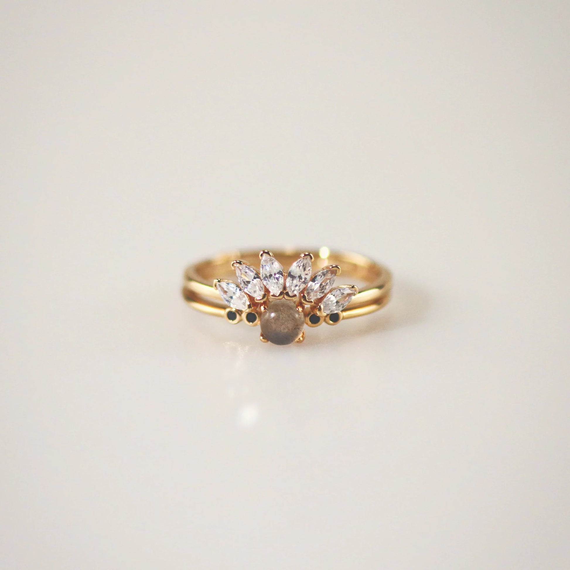 Labradorite Gemstone Ring + Contour Gemstone Band RIng