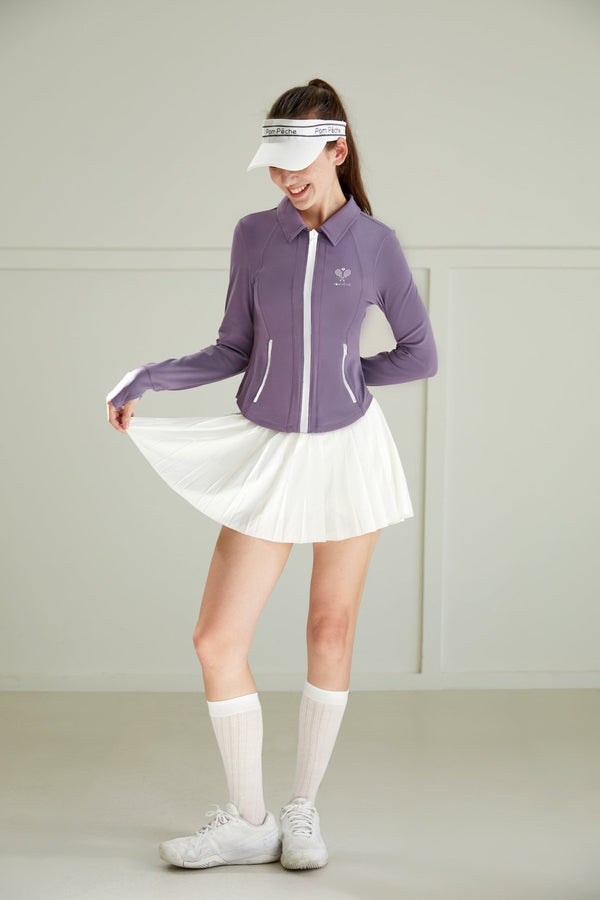 Lina Lavender Purple Long - Sleeve Zipper Jacket Top - Stylr