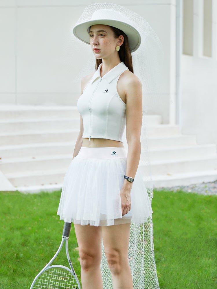 Lola Double Layer Mesh Pure White Tennis Skirt - Stylr