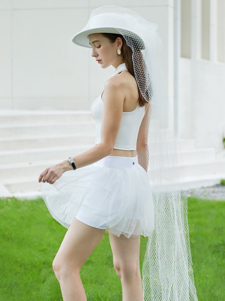 Lola Double Layer Mesh Pure White Tennis Skirt - Stylr