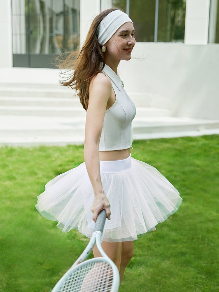 Lola Double Layer Mesh Pure White Tennis Skirt - Stylr