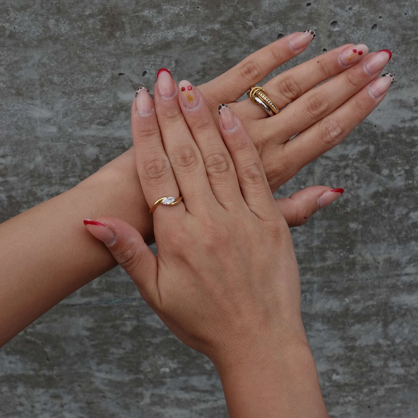 Hypoallergenic Waterproof Bypass Marquise Ring, 18k gold-plated stainless steel