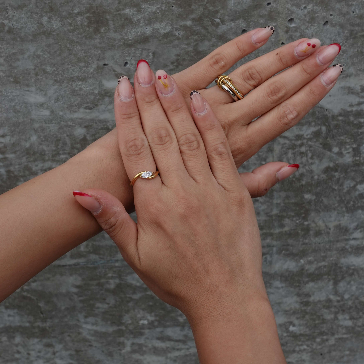 Hypoallergenic Waterproof Bypass Marquise Ring, 18k gold-plated stainless steel