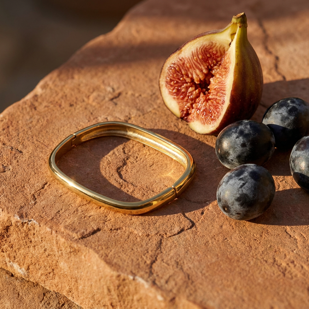 Chunky Square Bangle – Waterproof Gold-Plated styled still life