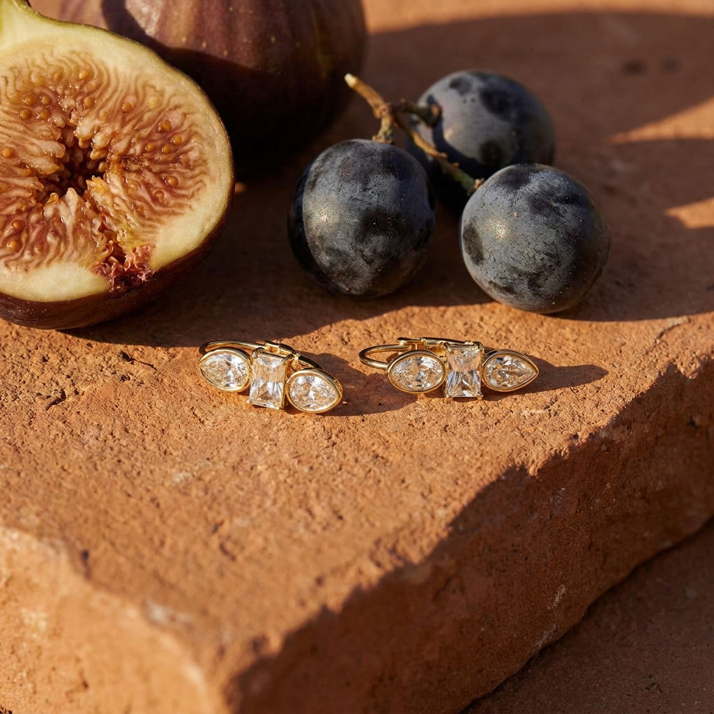 Trio Crystal Hoop Earrings – 18K Gold Plated styled still life