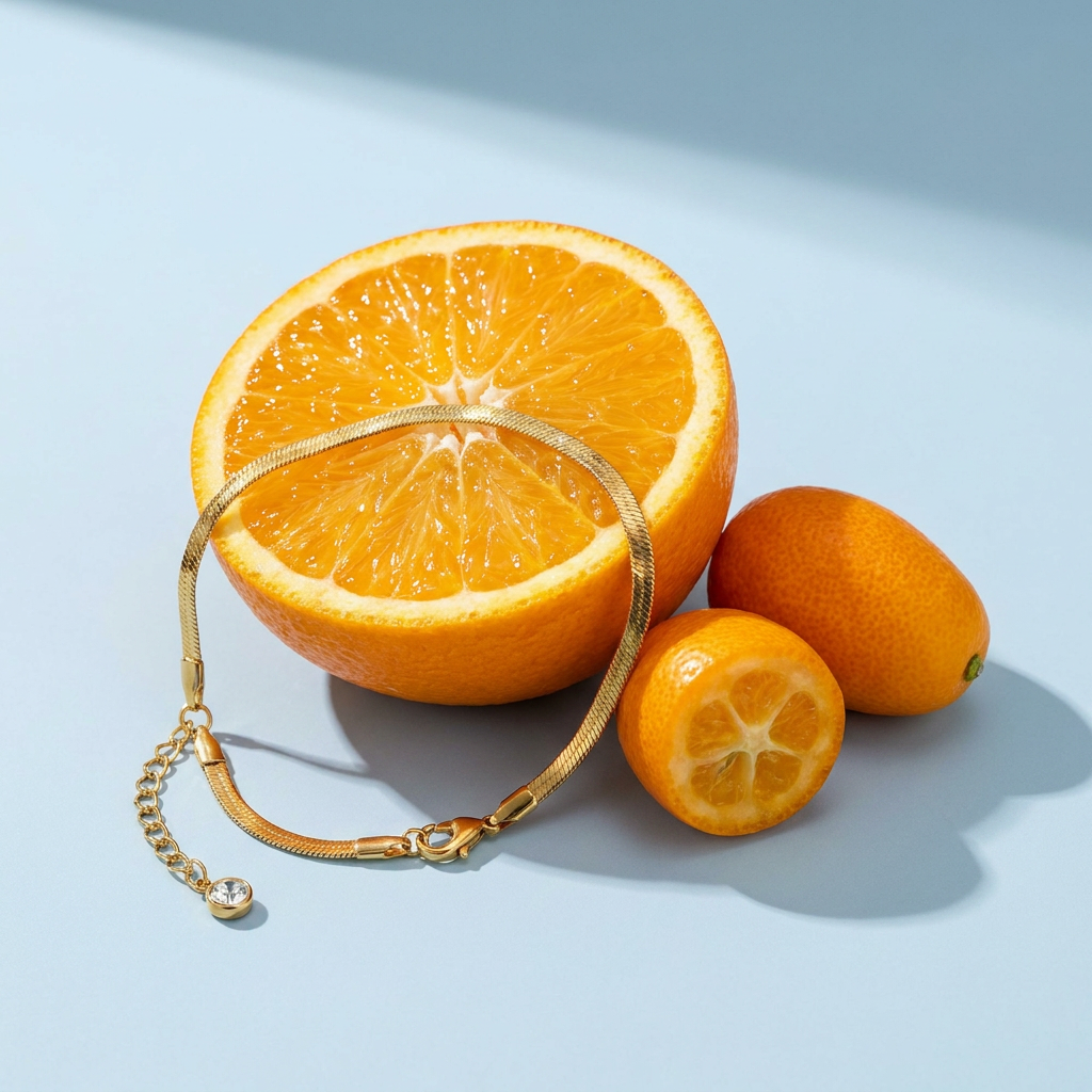 Herringbone Anklet – Waterproof Gold Anklet styled still life
