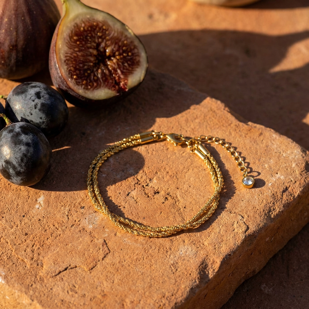 Double Layer Diamond-Cut Anklet – Waterproof Gold styled still life