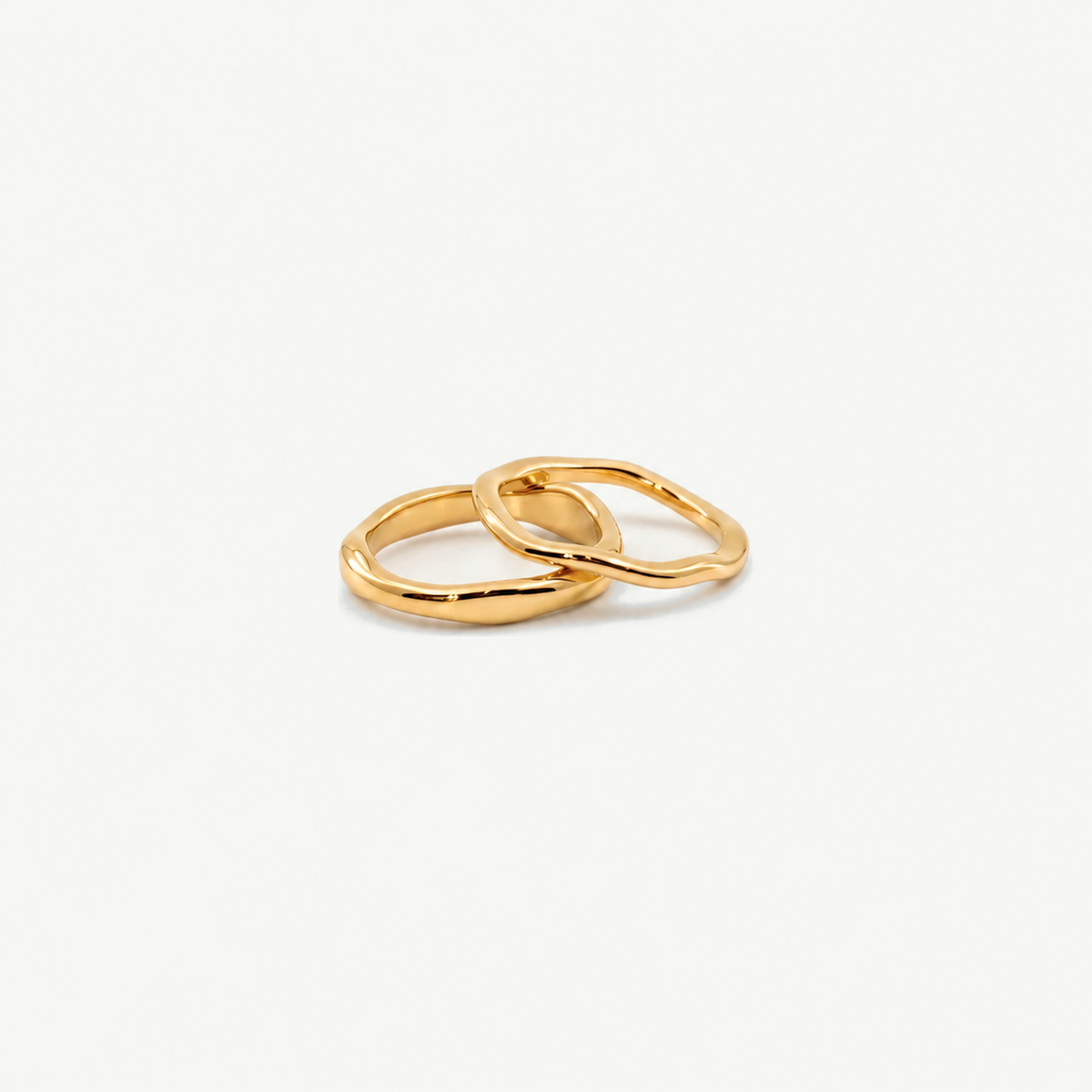 18k Gold Plated Stainless Steel Band Ring Set - Hypoallergenic