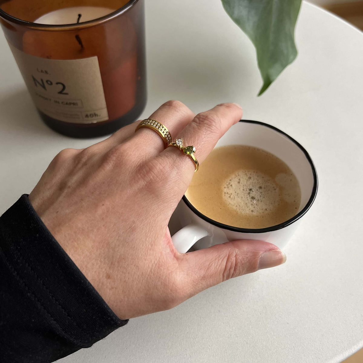 Olive Sparkle Ring, waterproof 18k gold-plated stainless steel