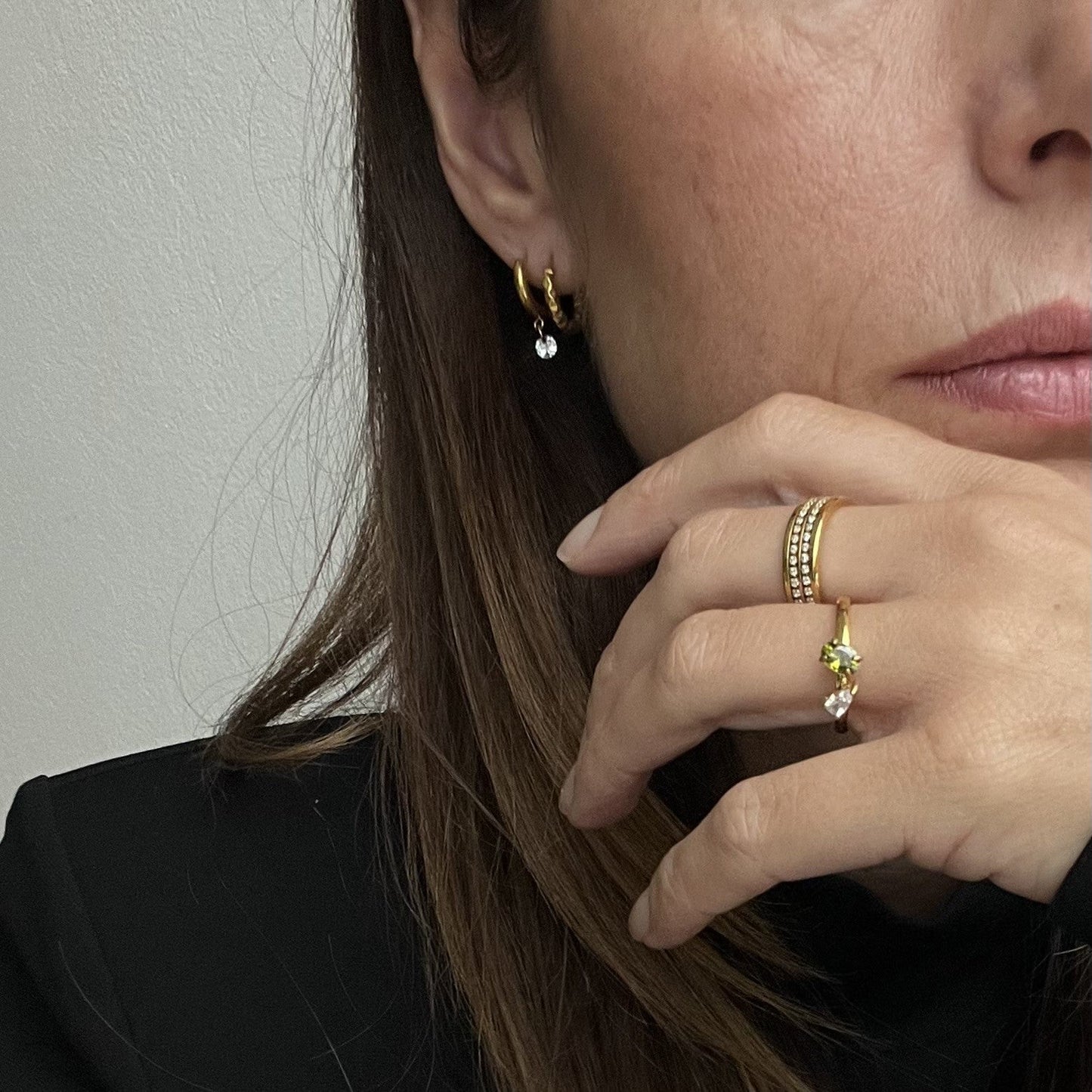 Olive Sparkle Ring, waterproof 18k gold-plated stainless steel