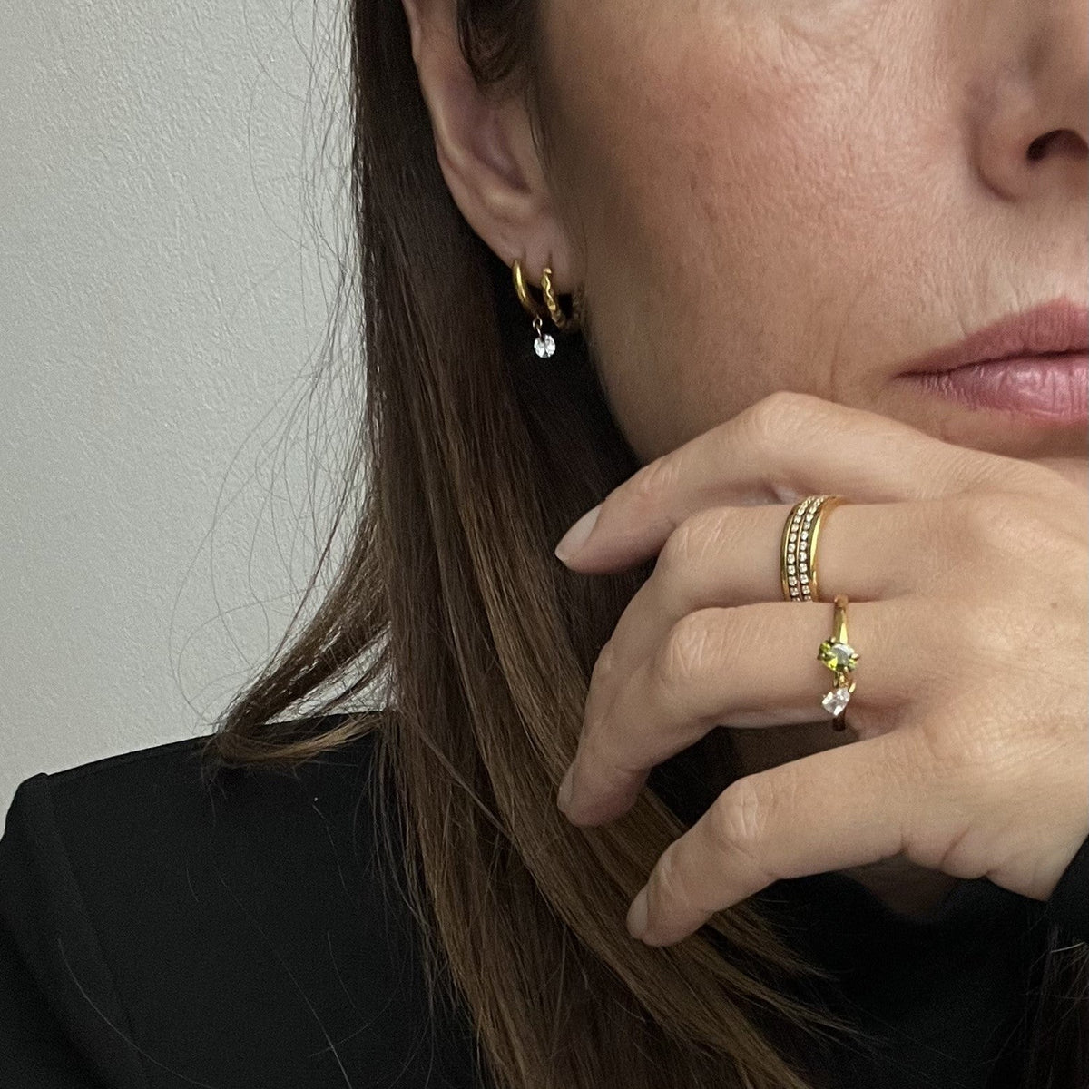 Olive Sparkle Ring, waterproof 18k gold-plated stainless steel