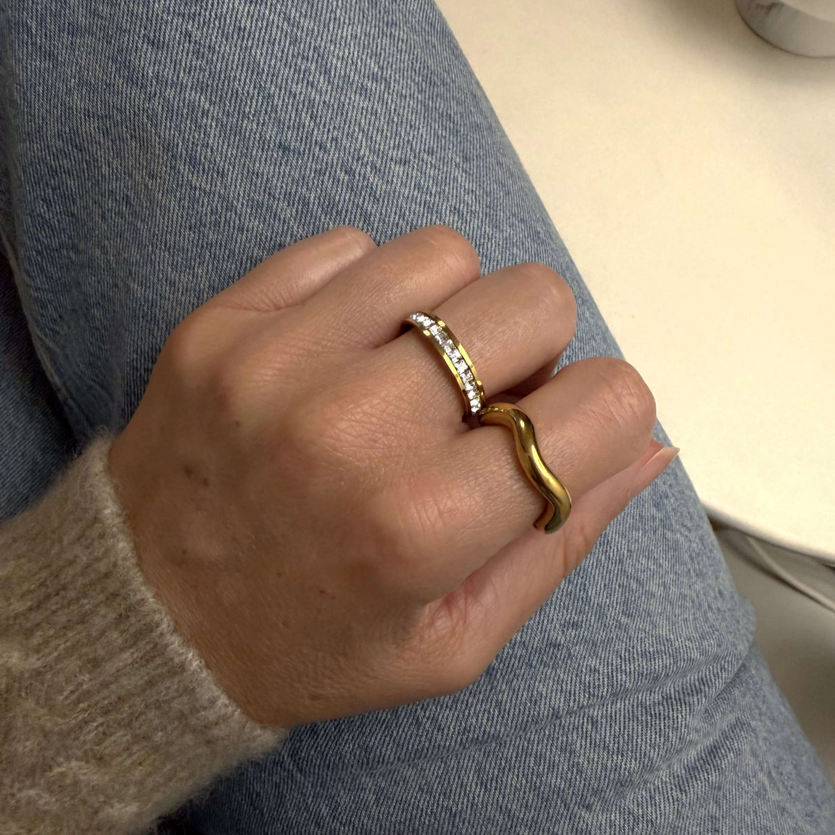 Waterproof 18k Gold Plated Stainless Steel Eternity Ring, 18k gold-plated stainless steel