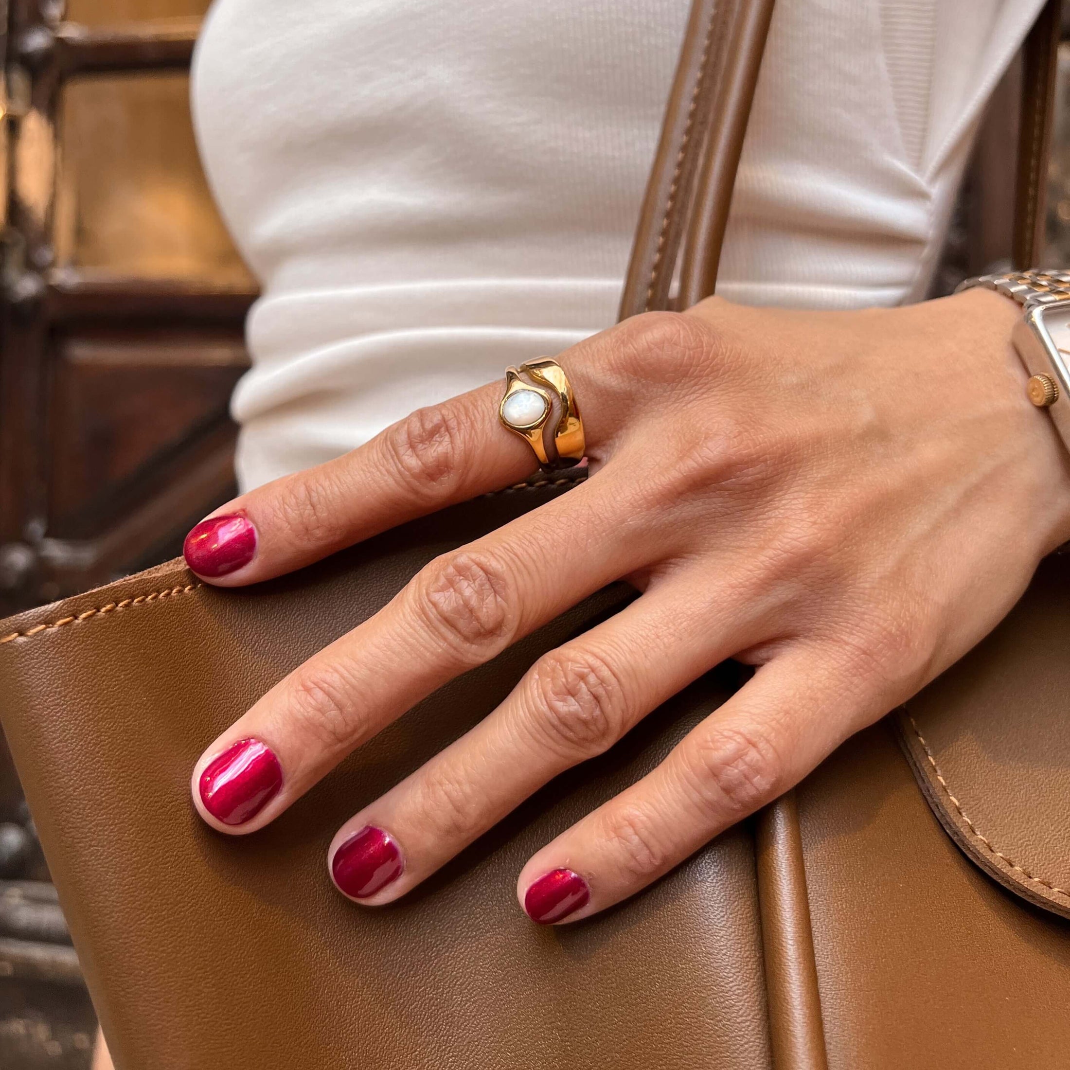Hugo Ring, waterproof 18k gold-plated stainless steel