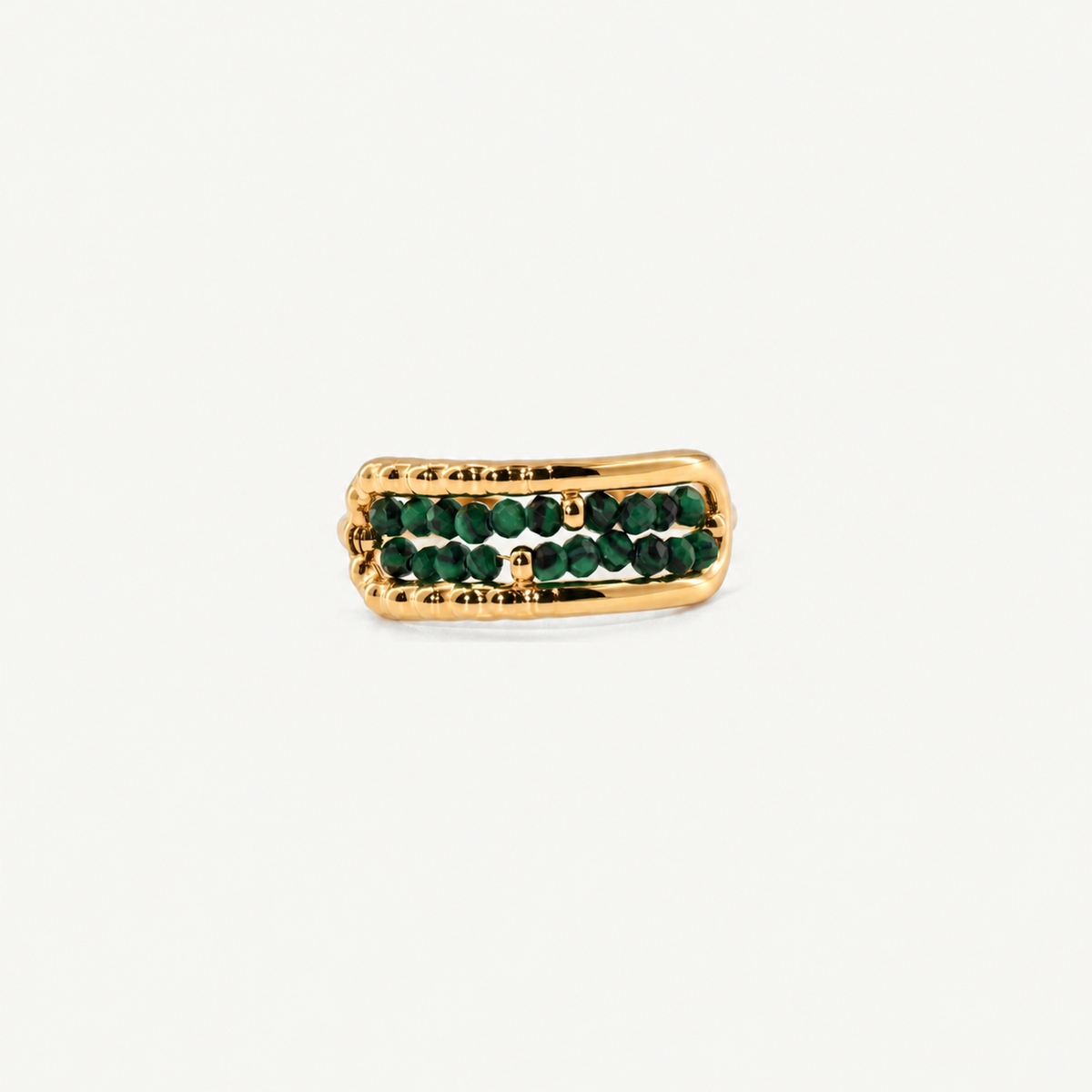 Malachite Bead Ring - Waterproof Stainless Steel & 18k Gold Plated