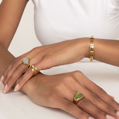 Green Cat's Eye Signet Ring, waterproof 18k gold-plated stainless steel