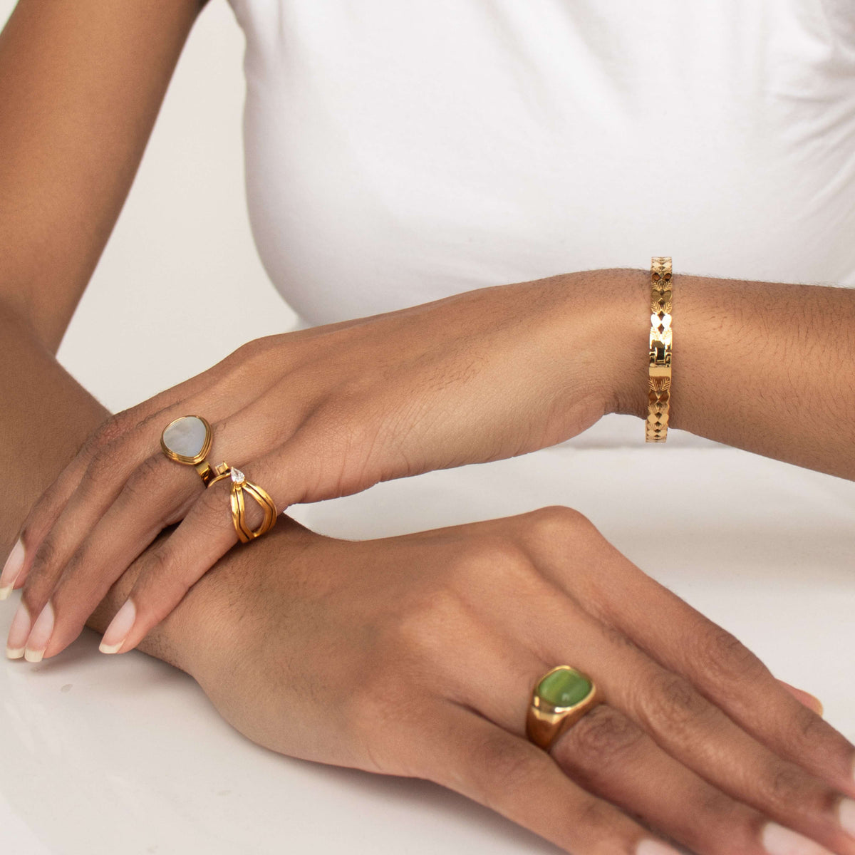 Waterproof Stainless Steel Leaf Bangle Bracelet, 18k gold-plated stainless steel