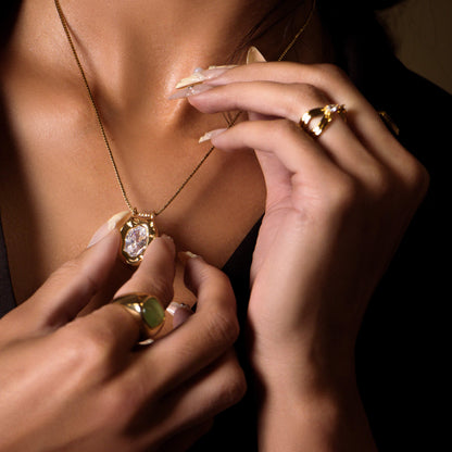 Waterproof CZ Pendant Necklace, 18k gold-plated stainless steel