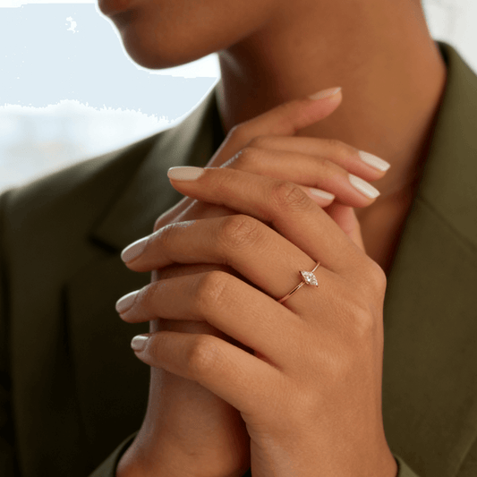 Marquise Cut Solitaire Ring in Hypoallergenic 316L Stainless Steel, waterproof 18k gold-plated stainless steel