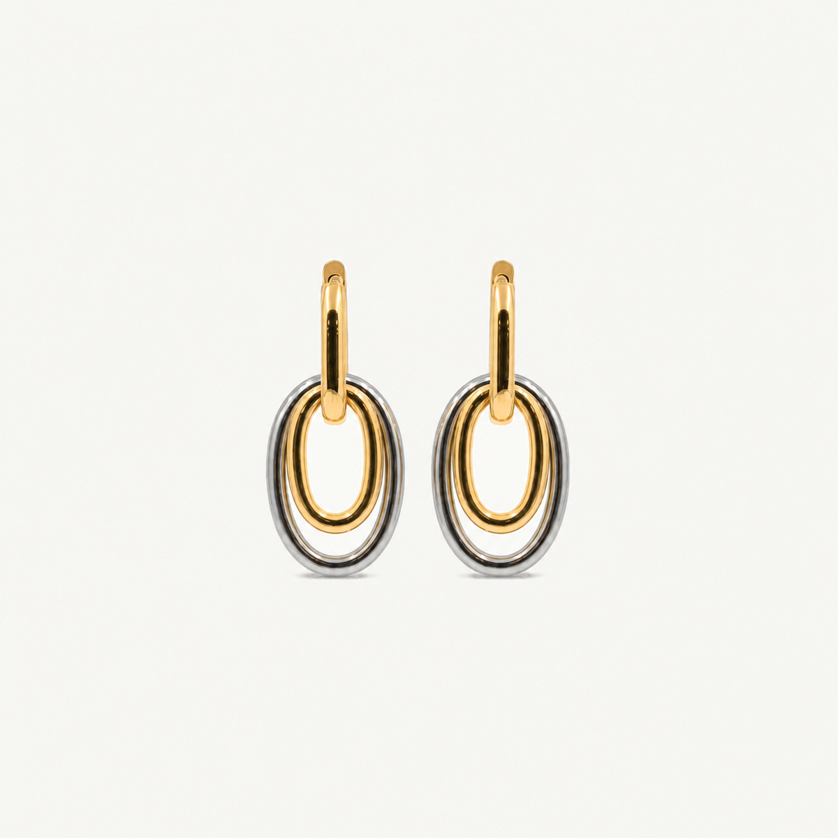 Mixed Metal Double Hoop Earrings - Gold & Silver