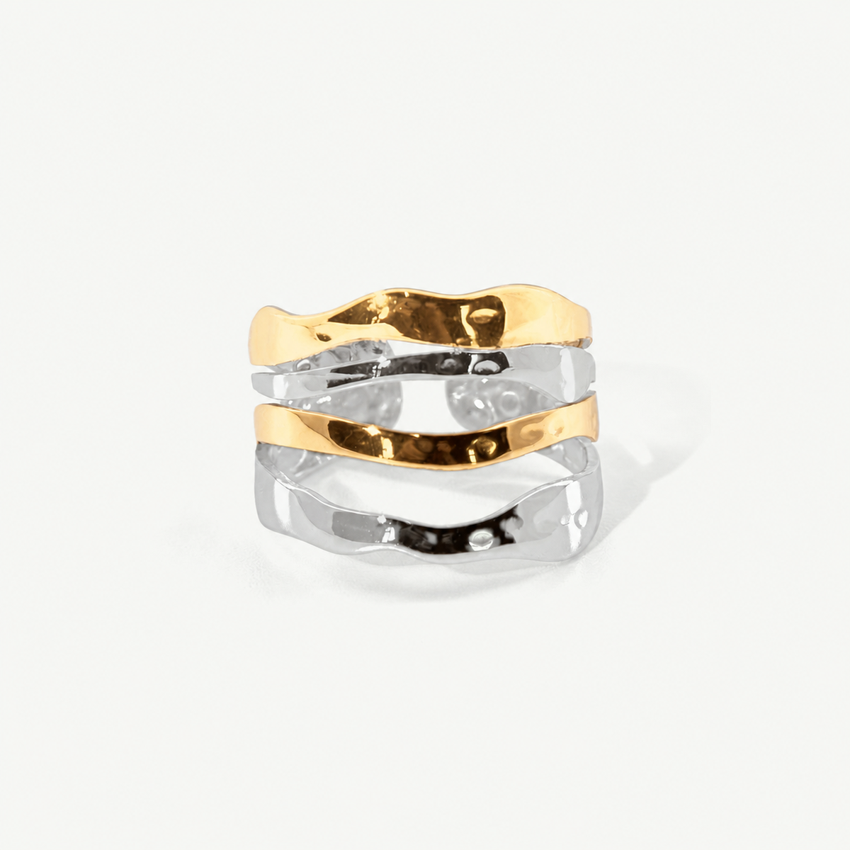 Mixed Multi Row Hammered Ring - Gold & Silver Stack