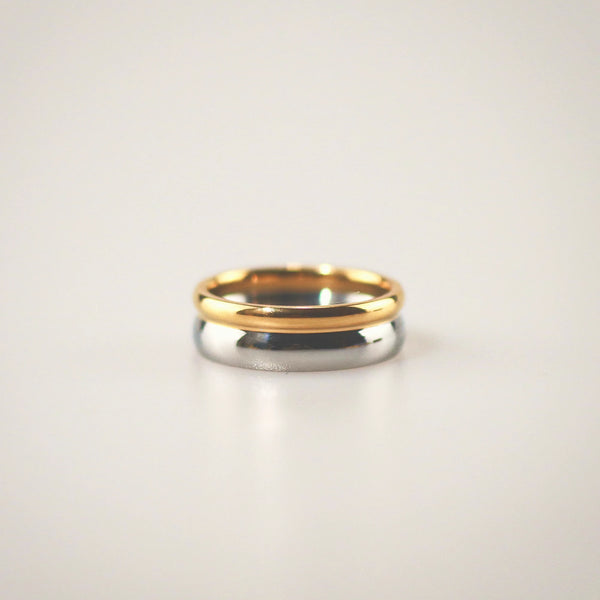 Waterproof Gold Plated Mixed Band Ring - Stainless Steel