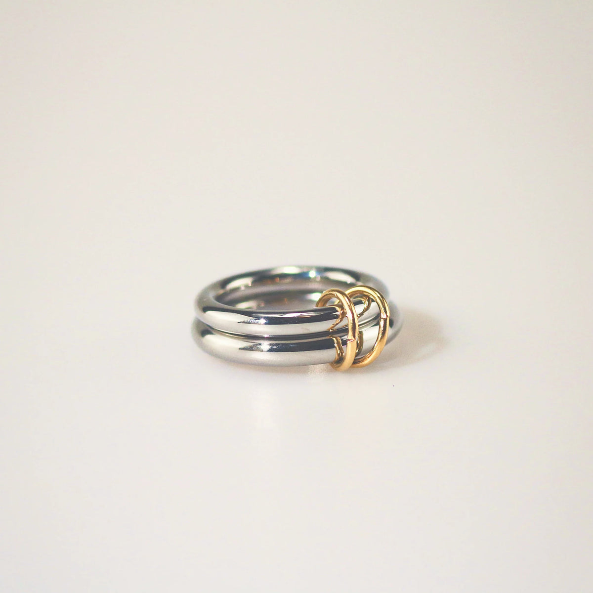 Mixed Metal 2-Link Chain Ring, waterproof 18k gold-plated stainless steel