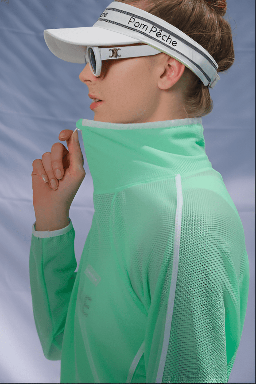 Miya Drawstring Hem Sheer Half Zipped Mesh Neon Green Mist Green Jacket - Stylr