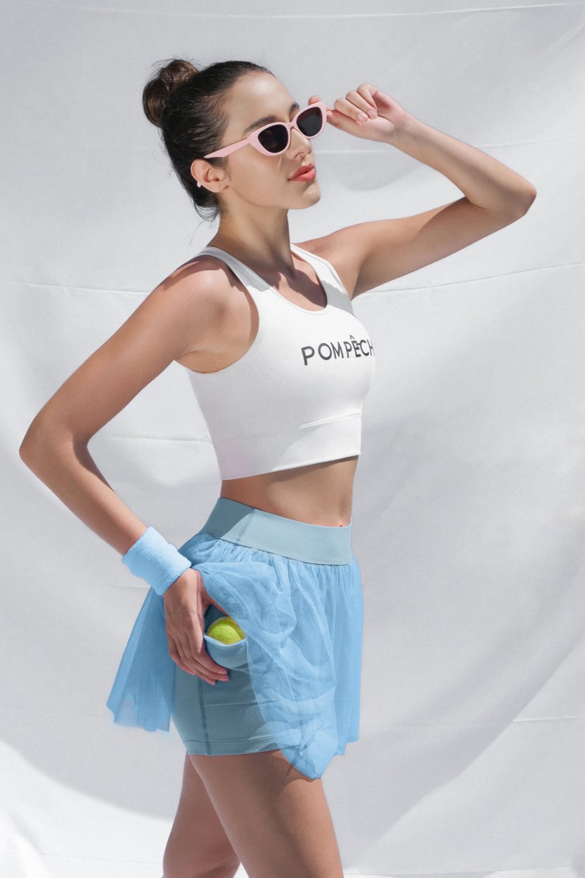 Monica See - through Mesh 2 - in - 1 - Side Pocket Pleated Blue Skirt - Stylr