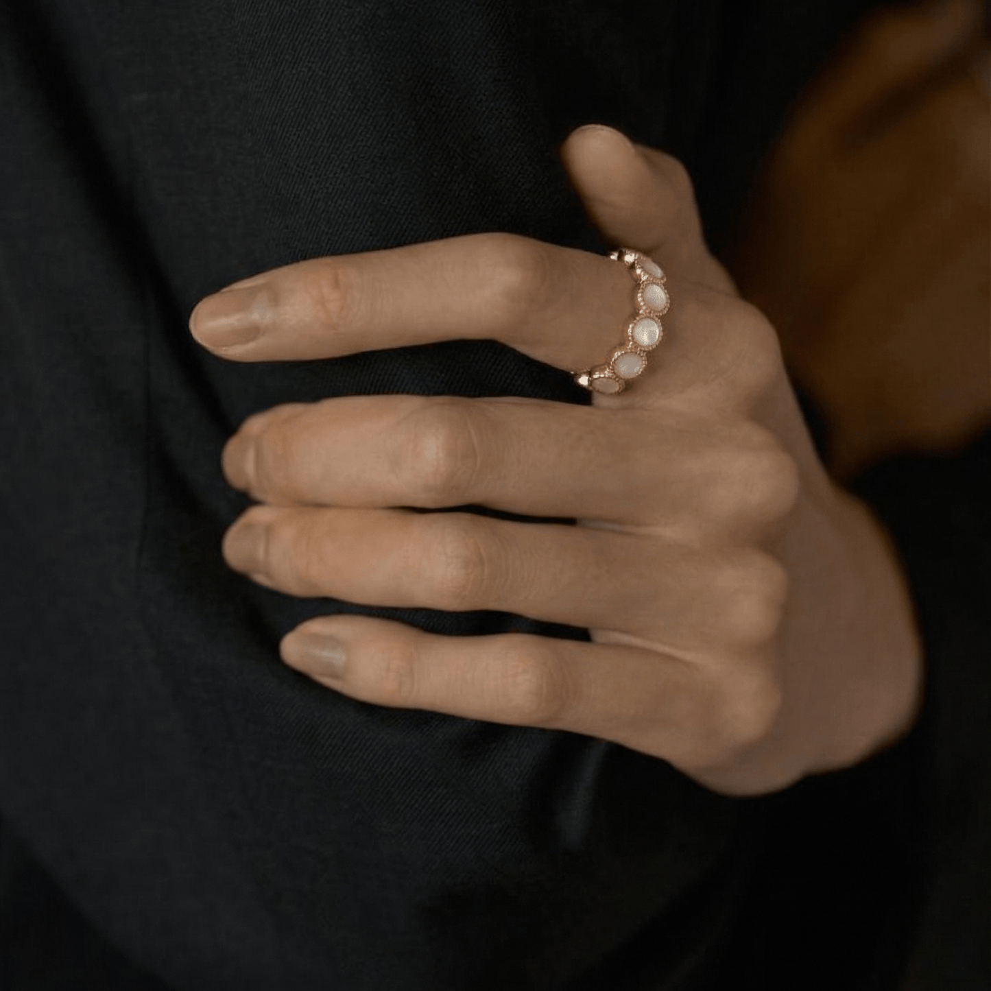 Waterproof Mother of Pearl Eternity Ring, 18k gold-plated stainless steel