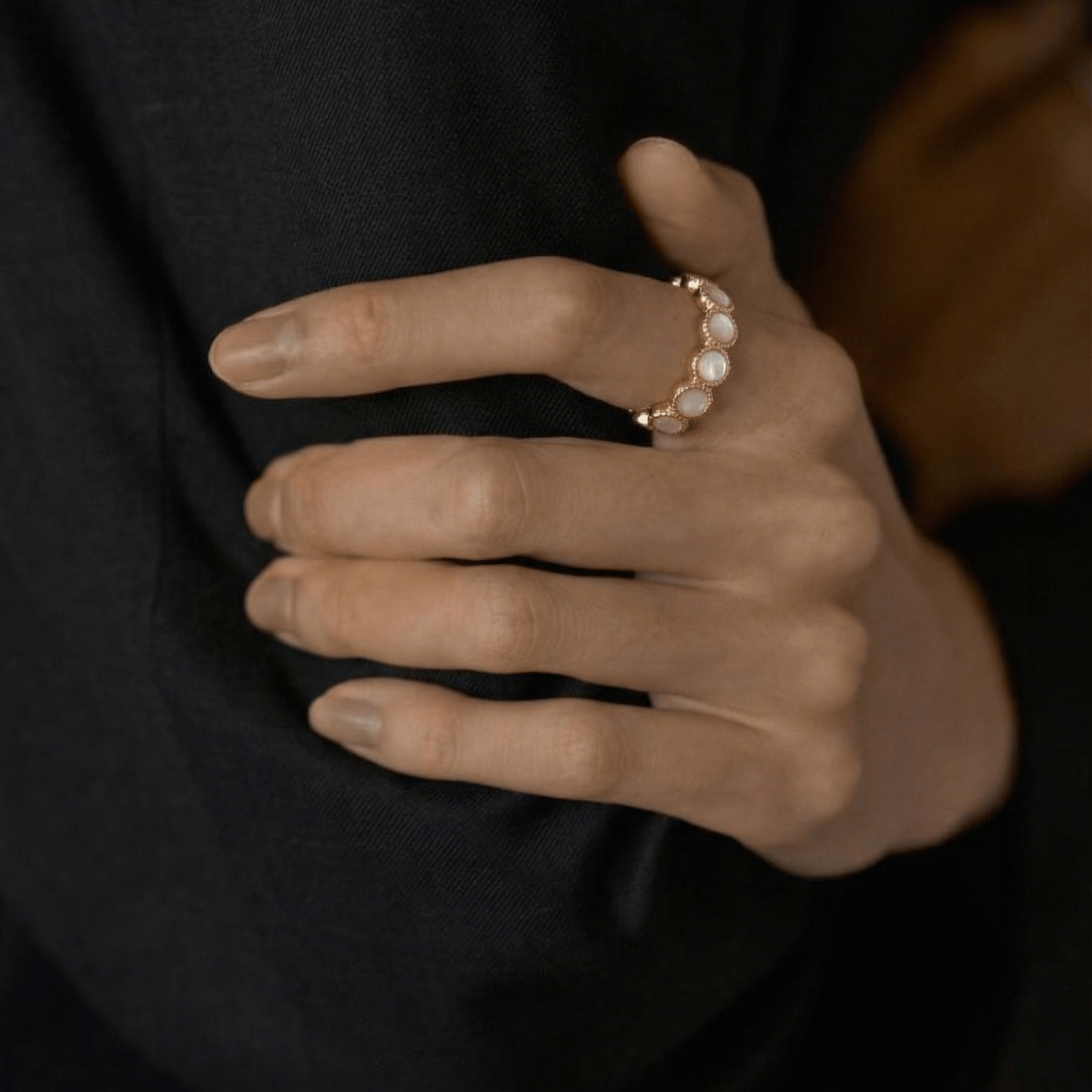 Waterproof Mother of Pearl Eternity Ring, 18k gold-plated stainless steel