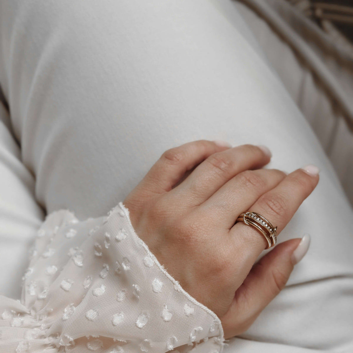 Waterproof Gold Stacking Ring with Zircon Stones, 18k gold-plated stainless steel