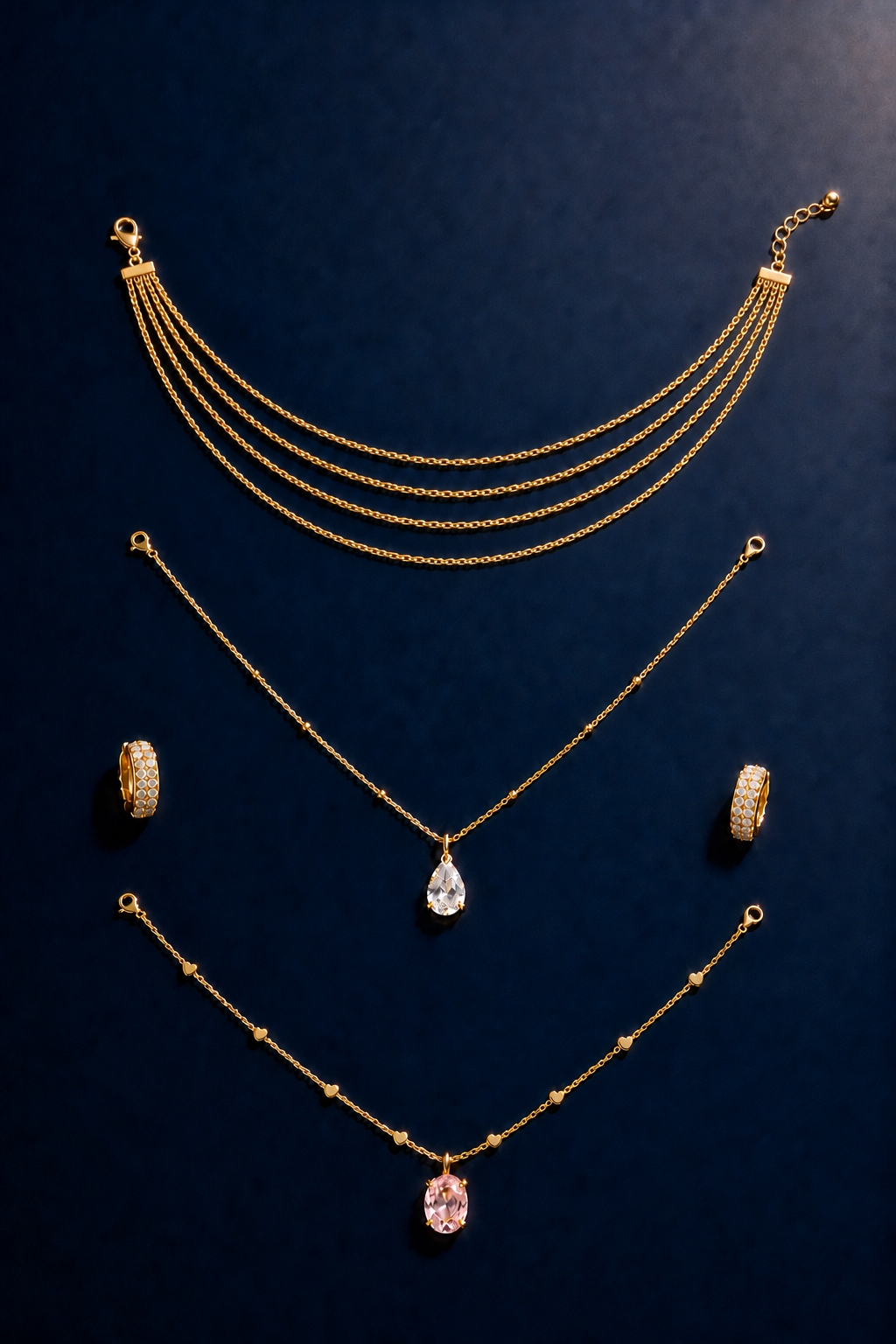 Neon Facet Layers jewelry set — flat lay