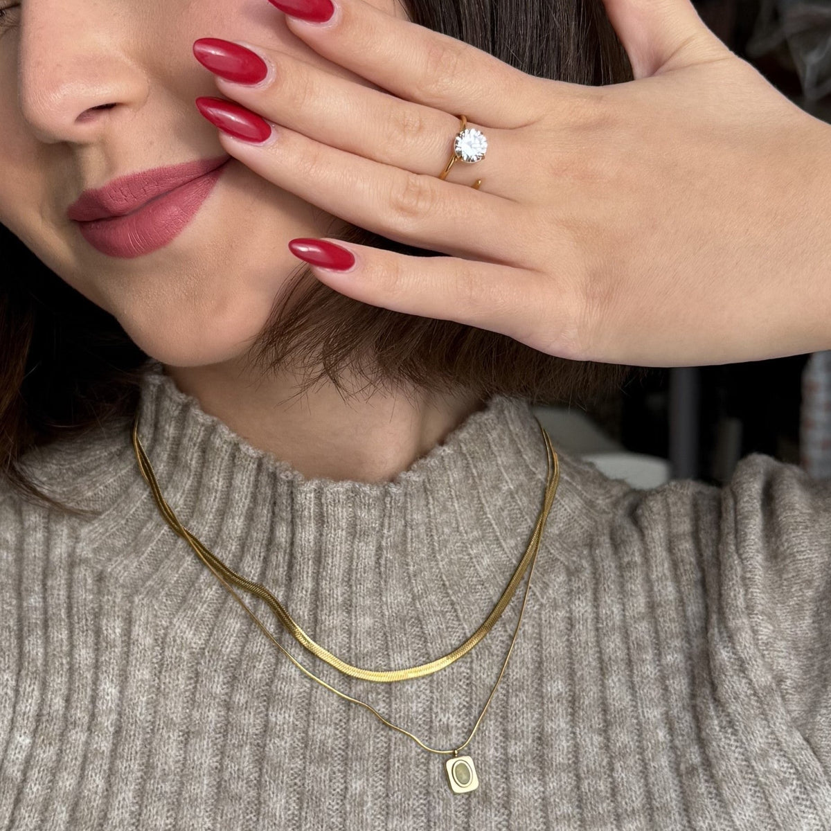 Waterproof Gold Solitaire Wrap Ring, 18k gold-plated stainless steel