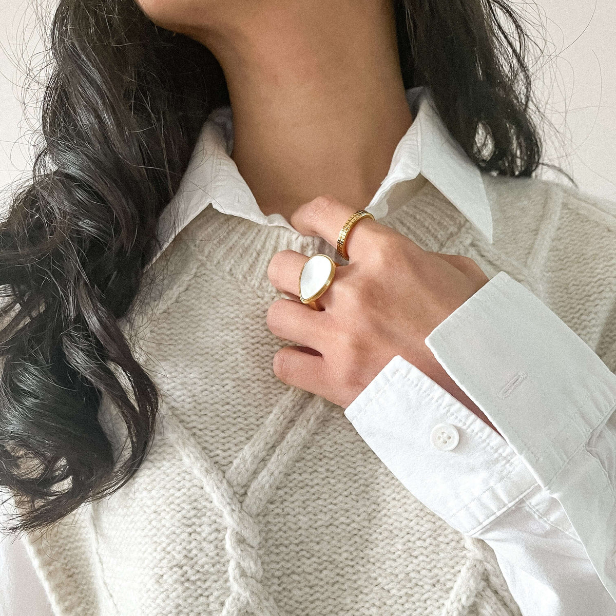 Gridline Band Ring, waterproof 18k gold-plated stainless steel