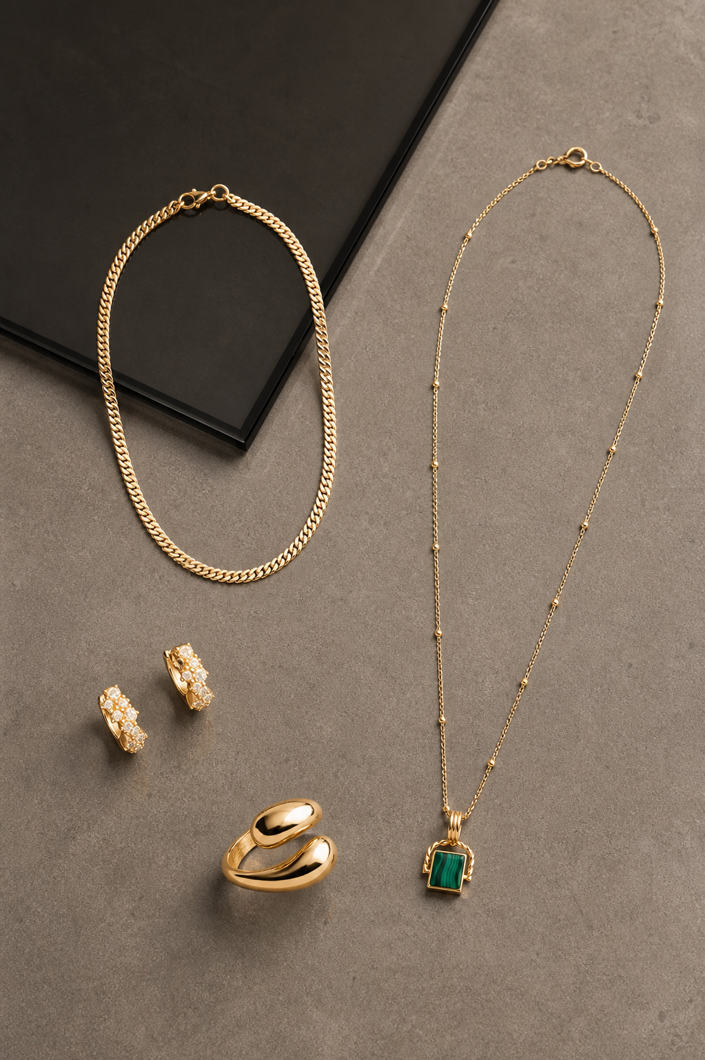 Nine Sharp jewelry set — flat lay