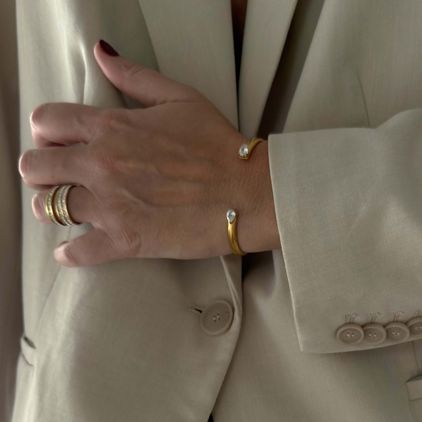 Waterproof Gold Cuff Bracelet, 18k gold-plated stainless steel