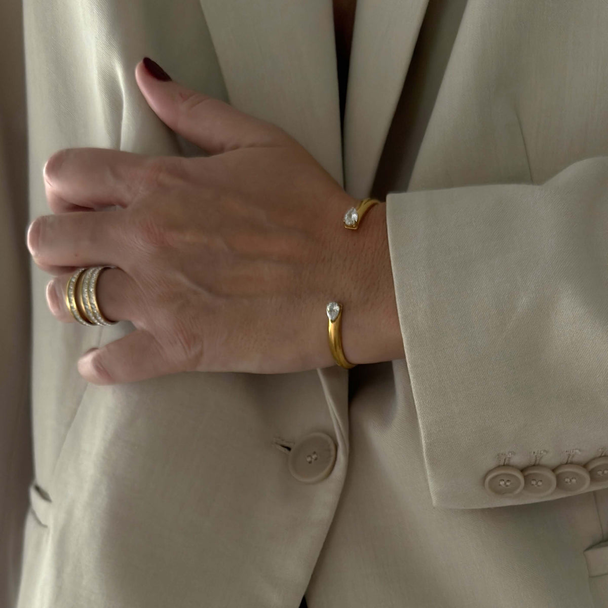 Waterproof Gold Cuff Bracelet, 18k gold-plated stainless steel