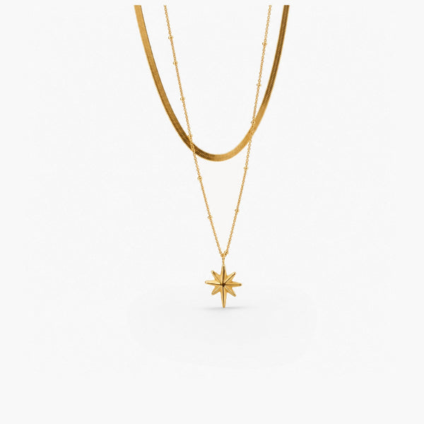 North Star Layered Necklace — Waterproof Gold Pendant