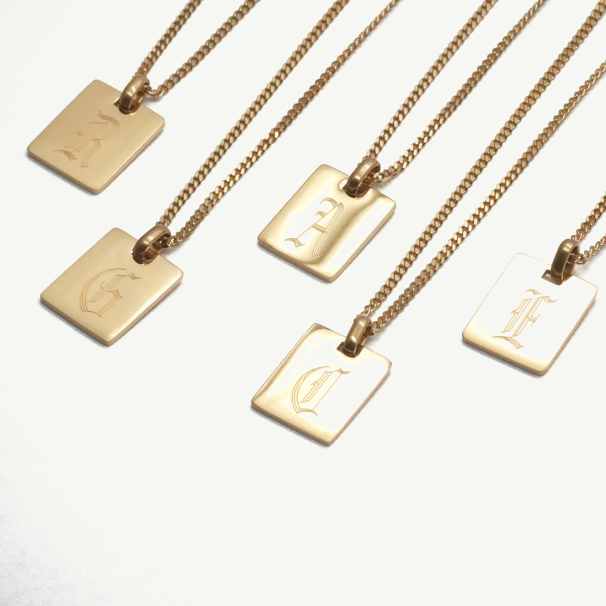 Hypoallergenic Old English Initial Tag Necklace - 18K Gold Plated