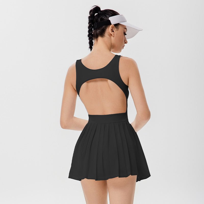 Open Back Pleated Skirt Lightweight White Black S5T36 - Stylr