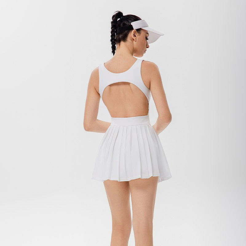 Open Back Pleated Skirt Lightweight White Black S5T36 - Stylr