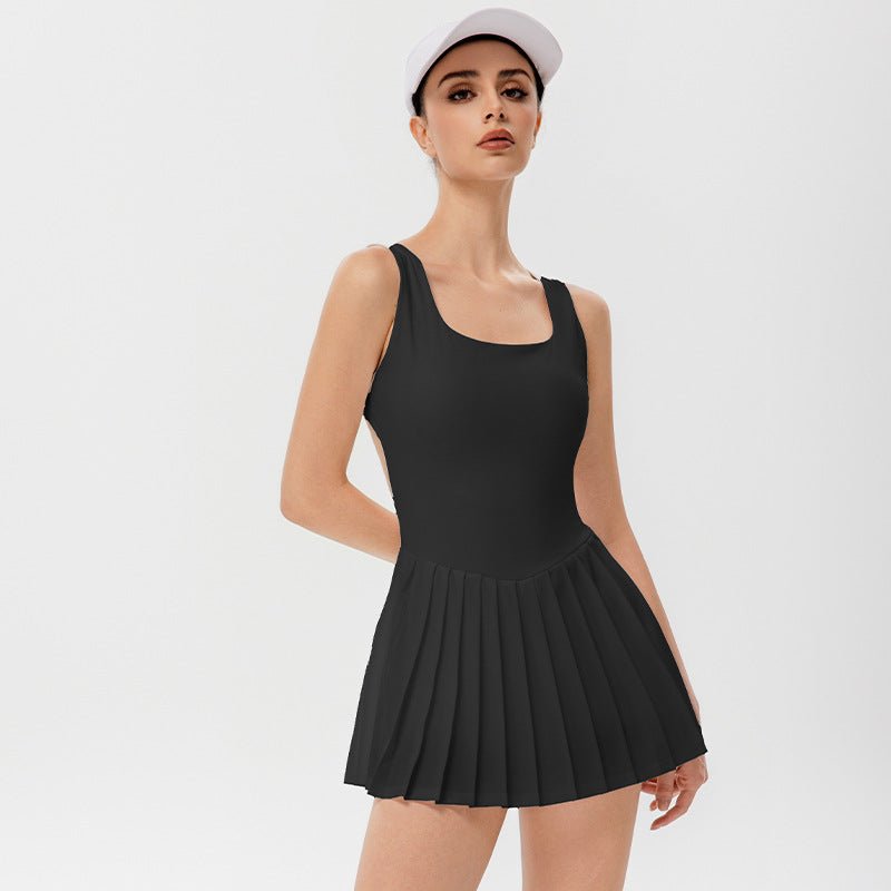 Open Back Pleated Skirt Lightweight White Black S5T36 - Stylr