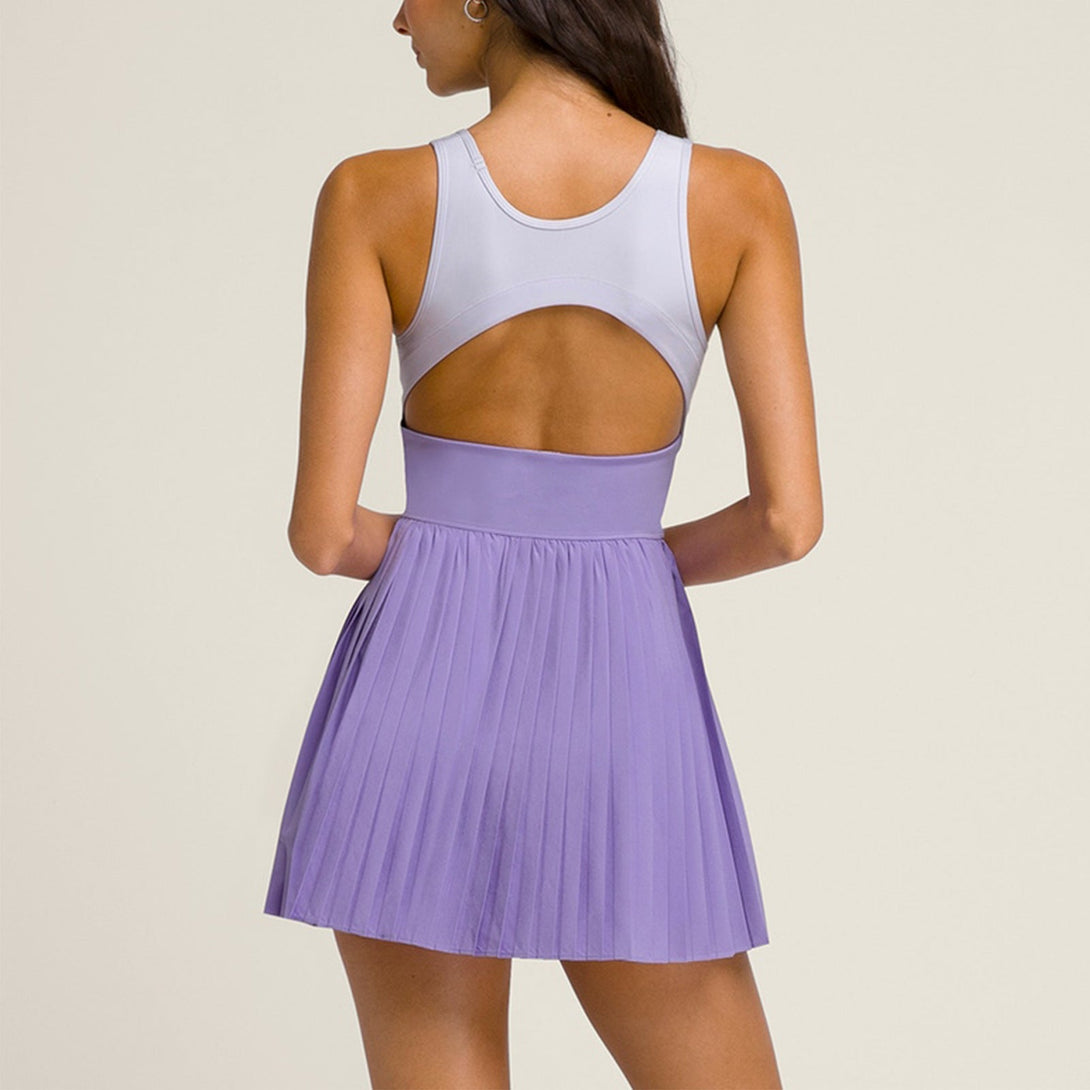 OpenBack Pleated Dress with Built in Bra S5T14 - Stylr