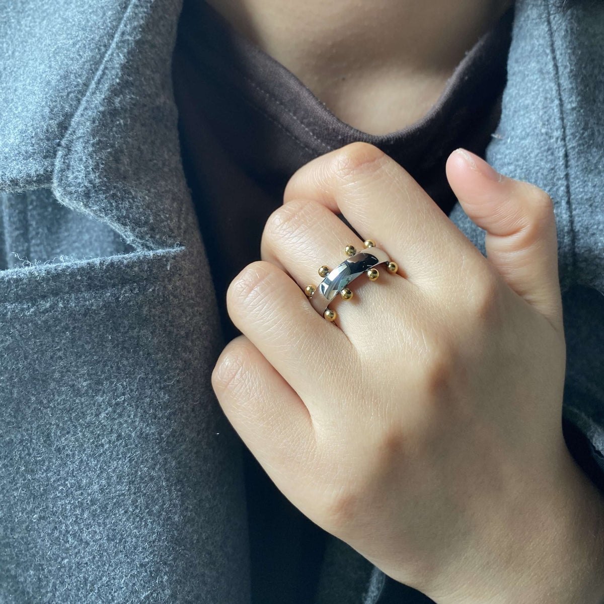 Orbit Mixed Two-Tone Ring, waterproof 18k gold-plated stainless steel