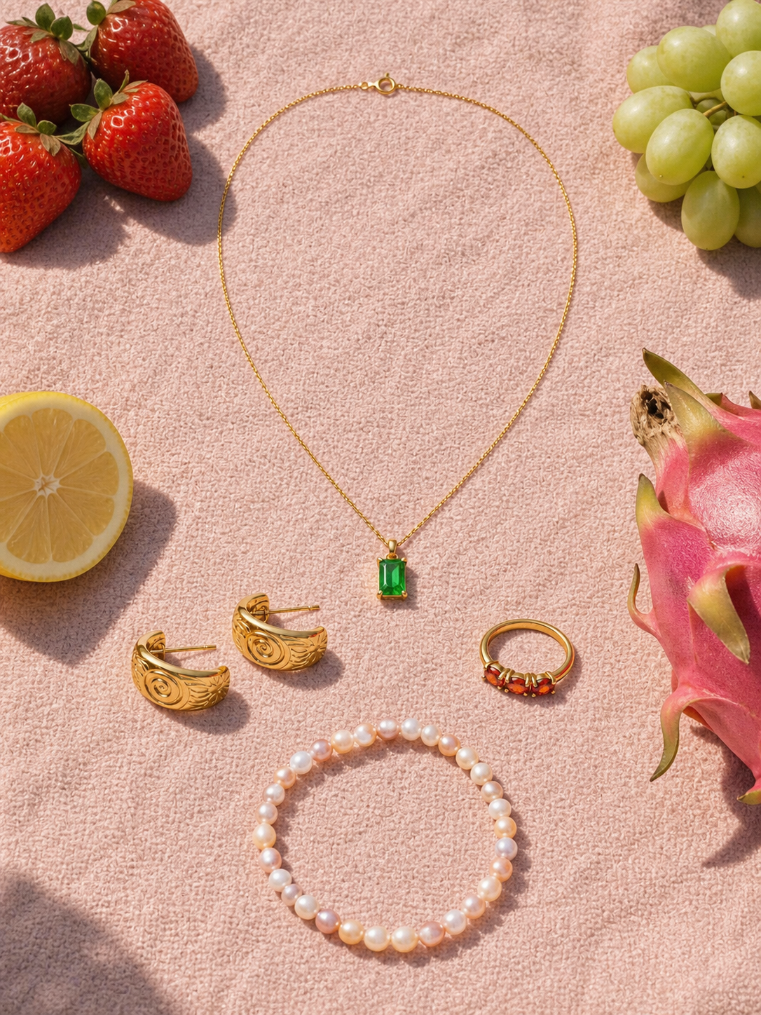 Orchard High Summer jewelry set — flat lay